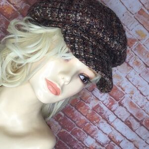 Vintage Scala Brushed Tweed Brown Tone Wool Blend Winter Newsboy Cabbie Hat